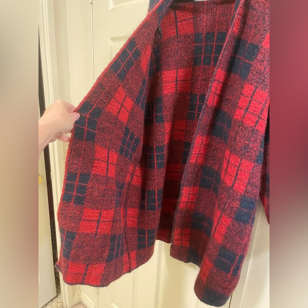 Gemelli Red & Black Plaid Cardigan Coat. Made in Italy. So Soft & Warm! Size L - Picture 9 of 13